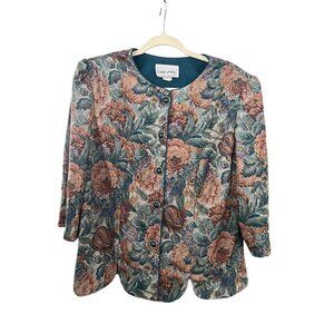 Retro Floral Jacket L Multicolor Classic Work Wear Chic Preppy Old Money 80s